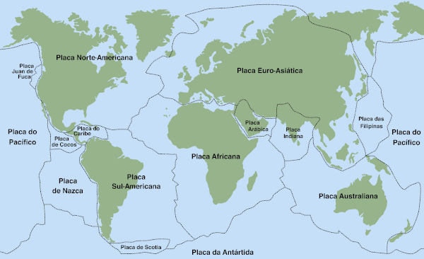 Placas tectônicas: mapa, tipos, movimentos, no Brasil - Escola Kids